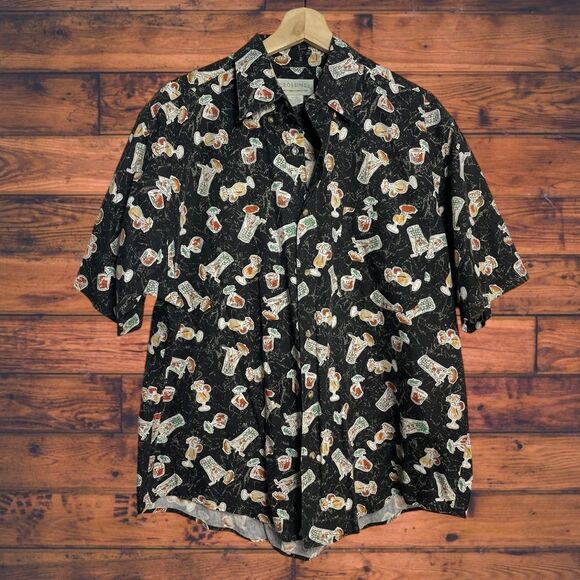 5 for $25🔥Crossings Umbrella Drinks Print Black Button Front Short Large - Picture 1 of 5